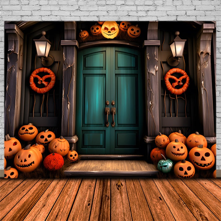 Halloween-Kürbis Gespenstische Tür Kränze Hintergrund RR7-250