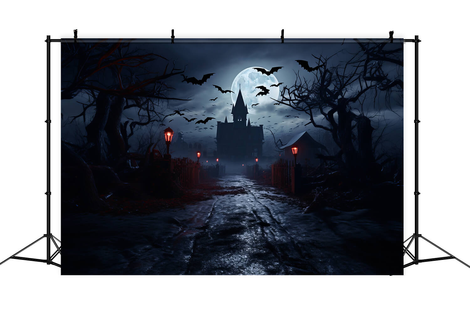 Gespenstische Halloween Geisterhäuser im Mondlicht Hintergrund RR7-26