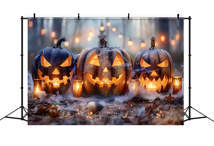 Halloween-Kürbislaternen Gespenstischer Wald-Nebel-Hintergrund RR7-262