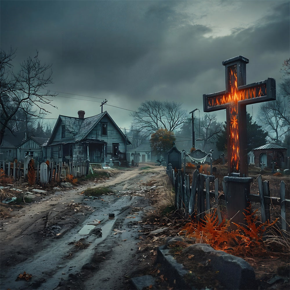 Halloween Gespensterdorf Kreuz Friedhof Kulisse RR7-269