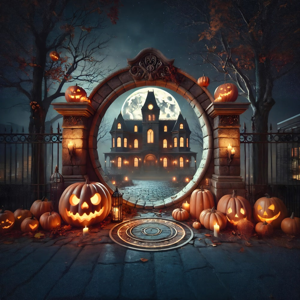 Halloween Kürbislaternen Spukhaus Torbogen Backdrop RR7-275