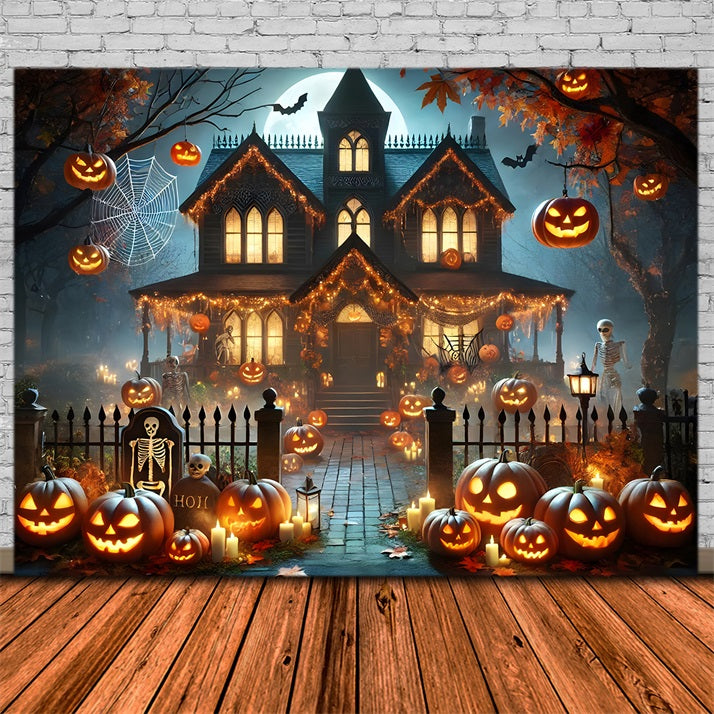 Halloween Kürbislaternen Spukhaus Hintergrund RR7-281