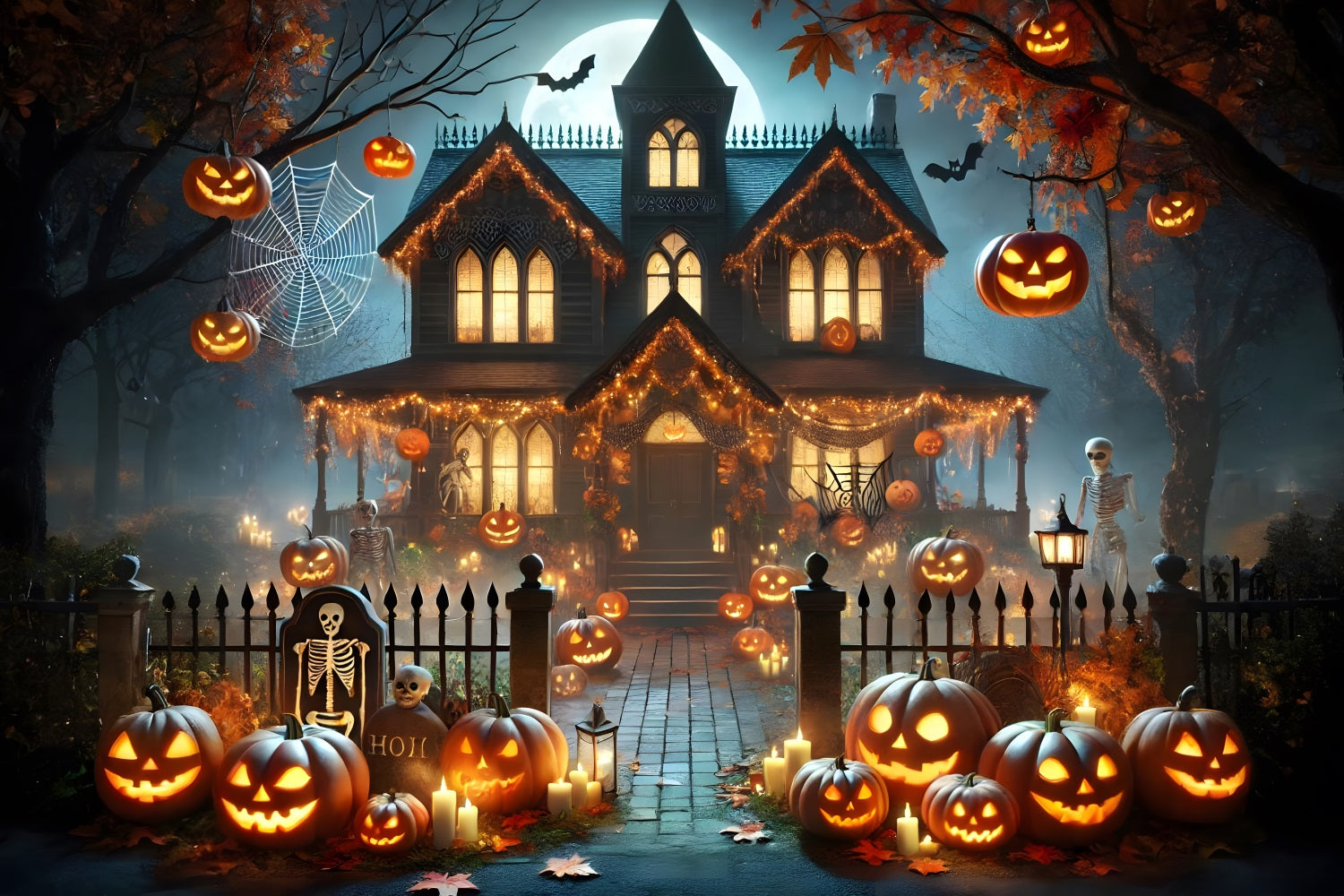 Halloween Kürbislaternen Spukhaus Hintergrund RR7-281