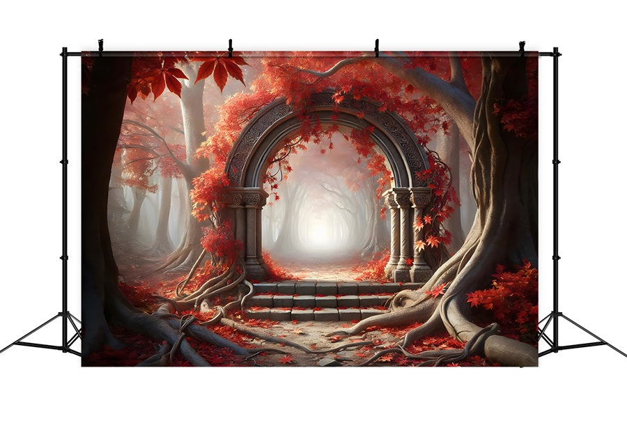 Verwunschener Herbstwald mit steinernem Torbogen als Hintergrund RR7-283
