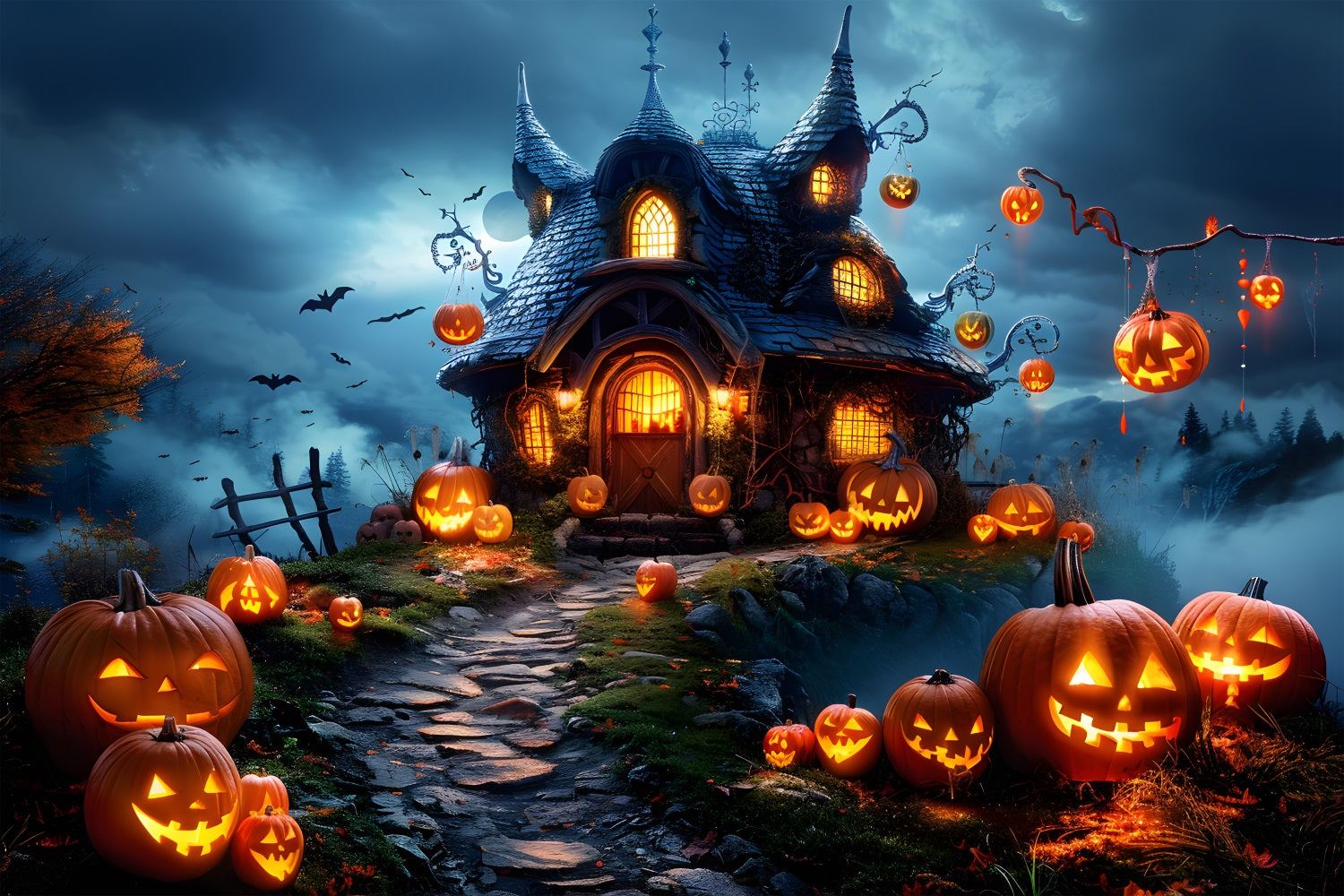 Halloween Kürbislaternen Verzaubertes Landhaus Hintergrund RR7-287