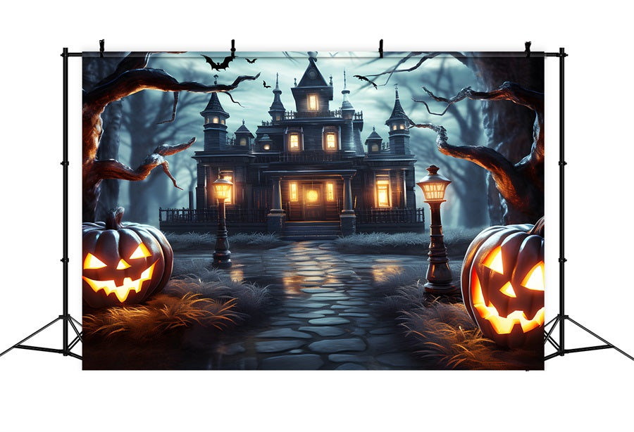 Spukhaus Kürbislaternen Halloween-Hintergrund RR7-307