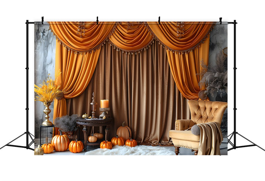 Eleganter Herbstvorhang mit Kürbissen und goldenen Akzenten RR7-308