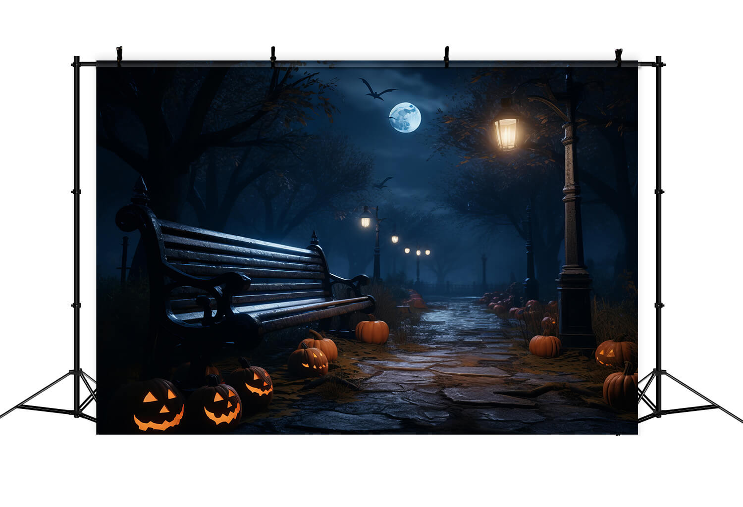 Halloween Vollmond Nacht Kürbislaternen Fotohintergrund RR7-32