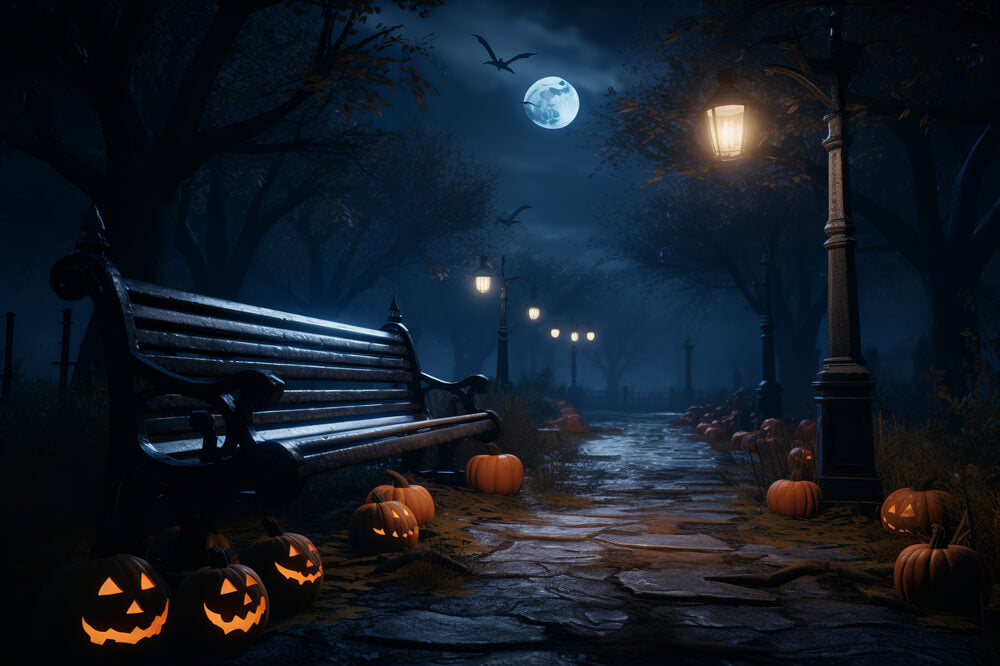 Halloween Vollmond Nacht Kürbislaternen Fotohintergrund RR7-32
