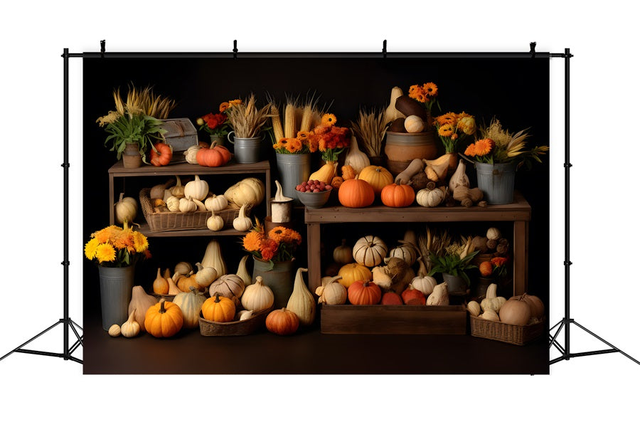 Herbstliche Ernte mit Kürbissen und Kürbissen als Kulisse RR7-320
