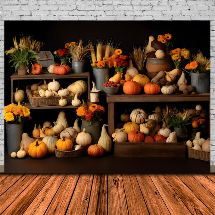 Herbstliche Ernte mit Kürbissen und Kürbissen als Kulisse RR7-320