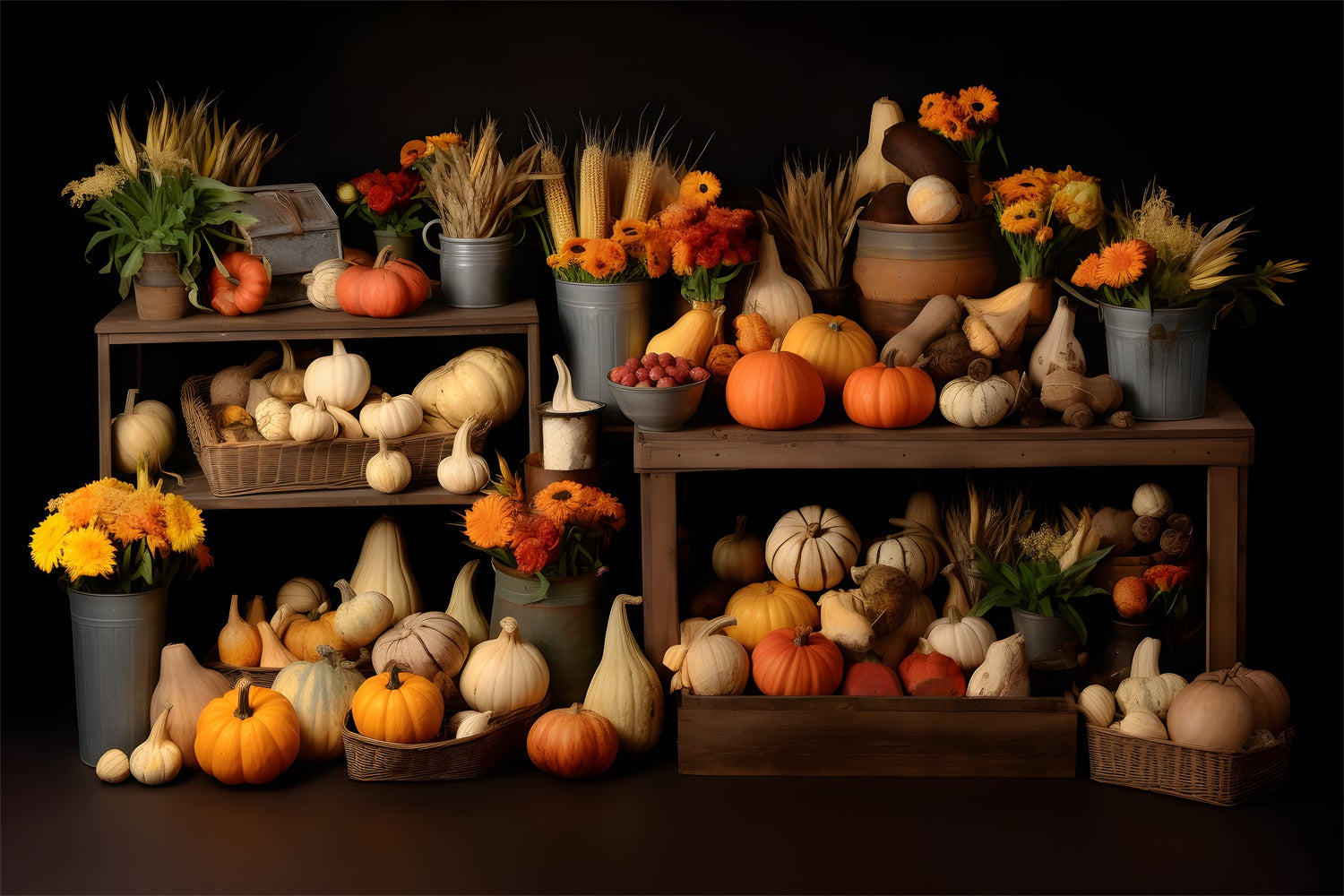 Herbstliche Ernte mit Kürbissen und Kürbissen als Kulisse RR7-320