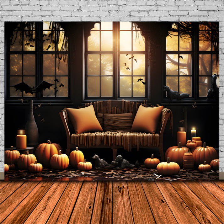 Halloween Gemütliche Kürbisdekoration mit Fensterhintergrund RR7-336