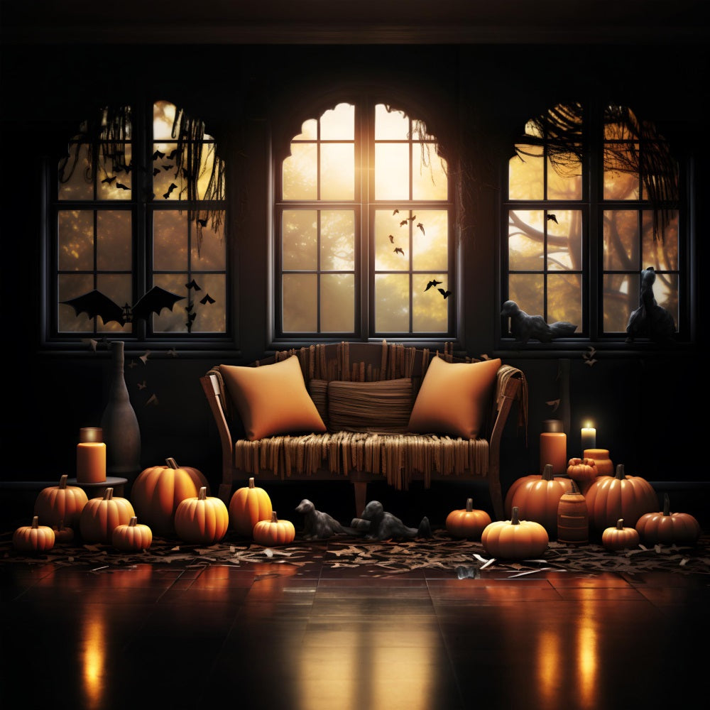 Halloween Gemütliche Kürbisdekoration mit Fensterhintergrund RR7-336
