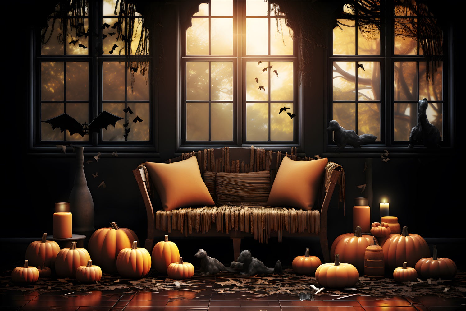 Halloween Gemütliche Kürbisdekoration mit Fensterhintergrund RR7-336