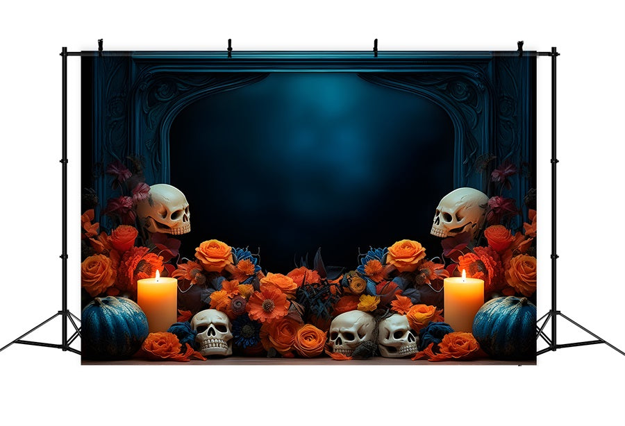 Halloween-Totenkopf und Blumen-Display mit Kerzenlicht RR7-337