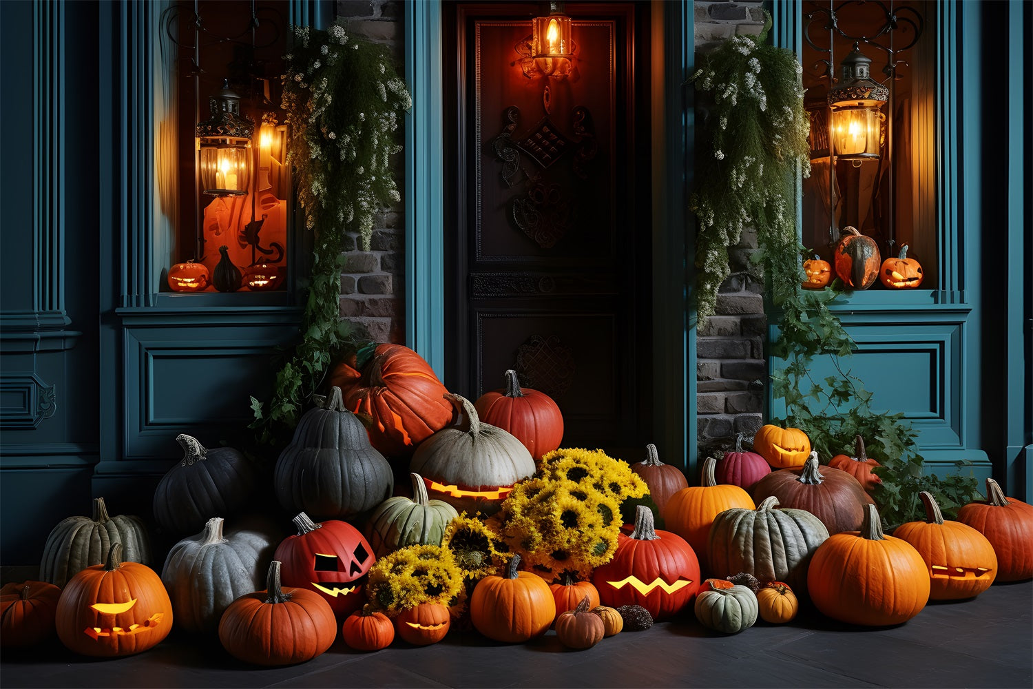 Halloween Laterne und Kürbis Veranda Display Backdrop RR7-338