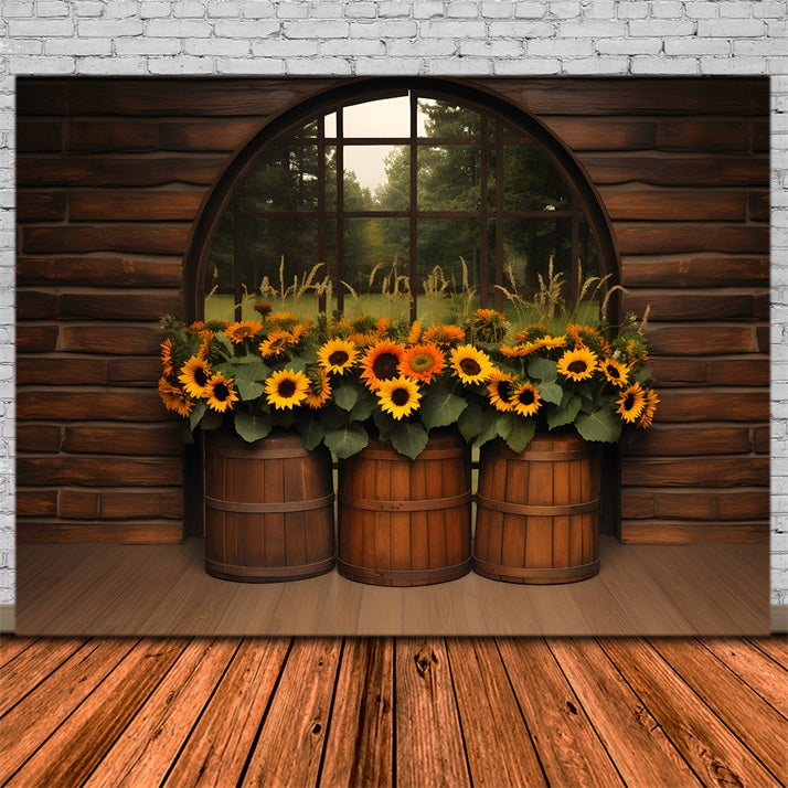Herbstliche Fass-Sonnenblumen-Kulisse RR7-342