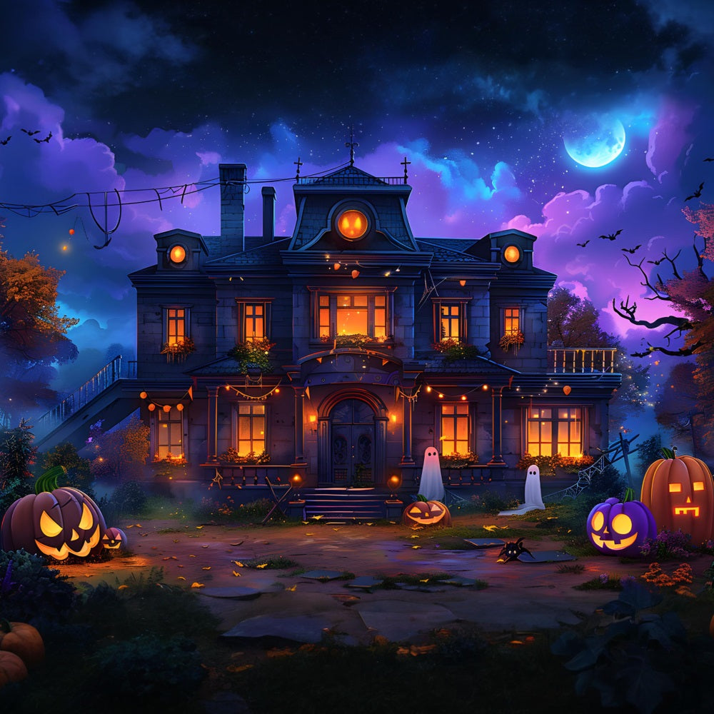 Halloween Verzaubertes Haus Jack-o'-Lanterns Geister Backdrop RR7-351