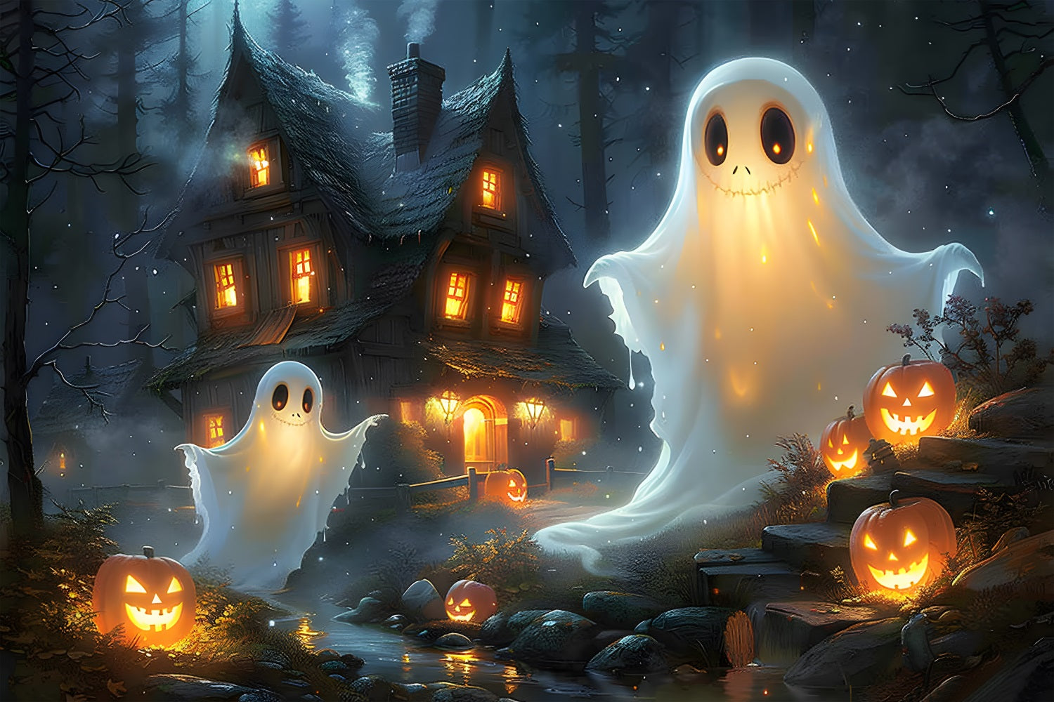 Halloween Gespenster-Kürbisfeld-Hintergrund RR7-367