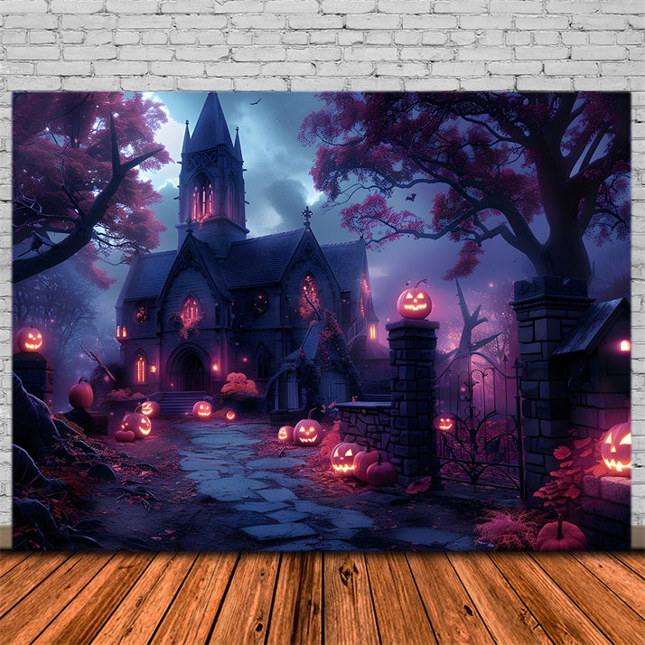 Halloween Spukkirche mit Jack-o'-Lantern Pfad Kulisse RR7-375