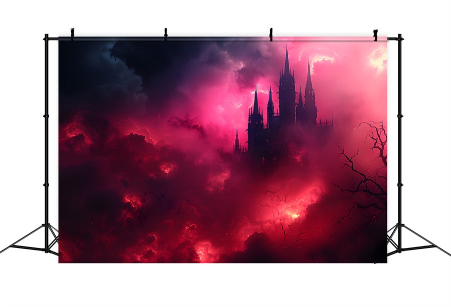 Halloween Dunkles verwunschenes Schloss in blutrotem Nebel RR7-376