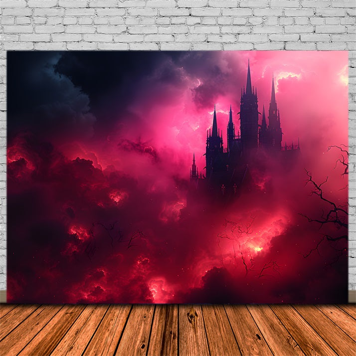 Halloween Dunkles verwunschenes Schloss in blutrotem Nebel RR7-376