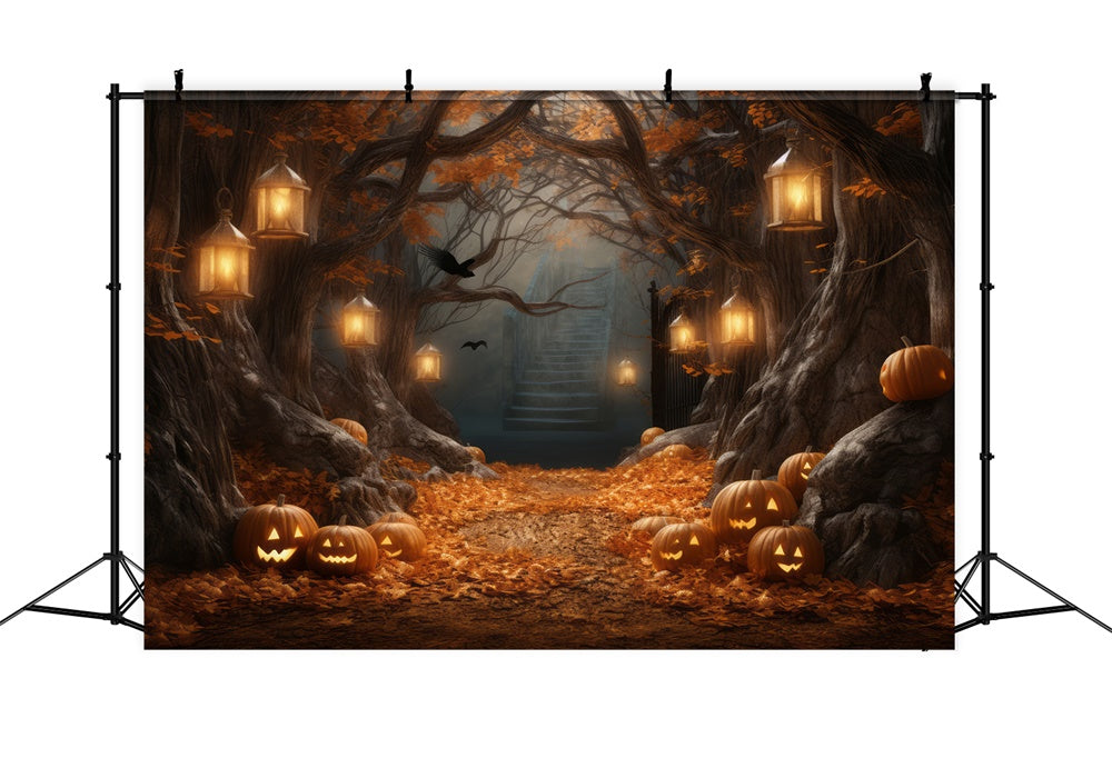 Kürbislaternen Großer Baum Halloween-Hintergrund RR7-386