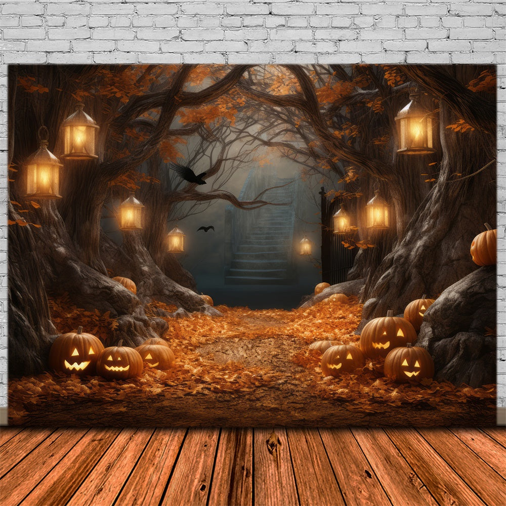 Kürbislaternen Großer Baum Halloween-Hintergrund RR7-386