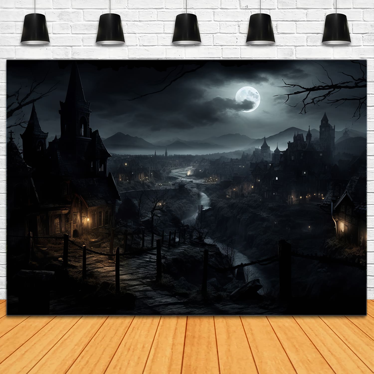 Halloween Nacht Gruselige Häuser Fotografie Hintergrund RR7-39
