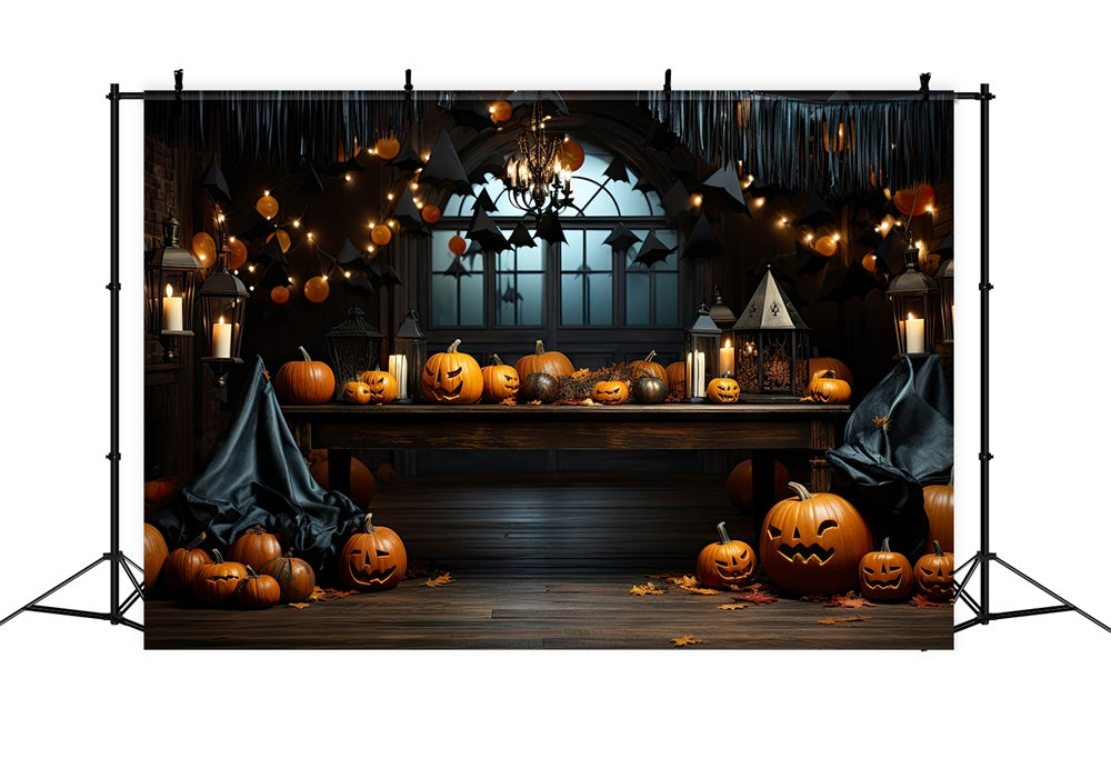 Halloween Horror Zimmer Kürbisse Kerzen Hintergrund RR7-394