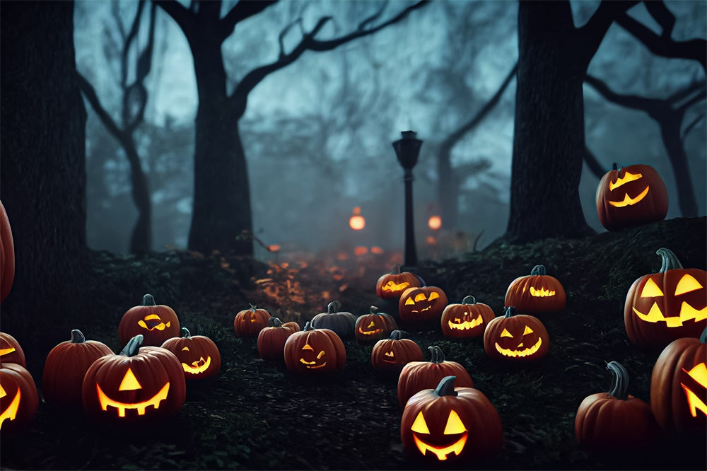 Halloween Nacht Wald Bäume Kürbisse Backdrop RR7-396