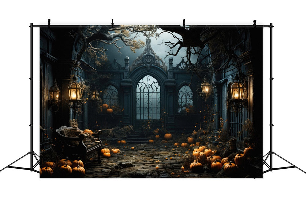 Halloween Haunted Mansion Kürbisse Hintergrund RR7-397