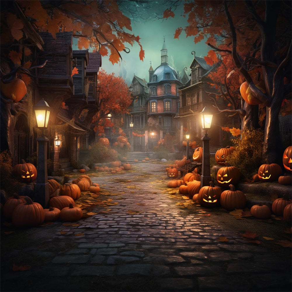 Halloween Nacht Straße Haus Kürbisse Backdrop RR7-405