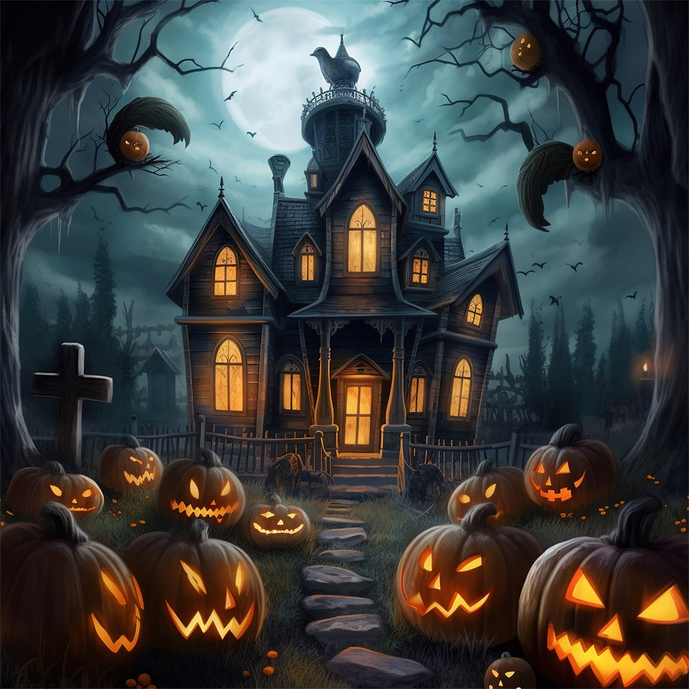 Gespenstisches Kürbishaus Halloween Nacht Backdrop RR7-407