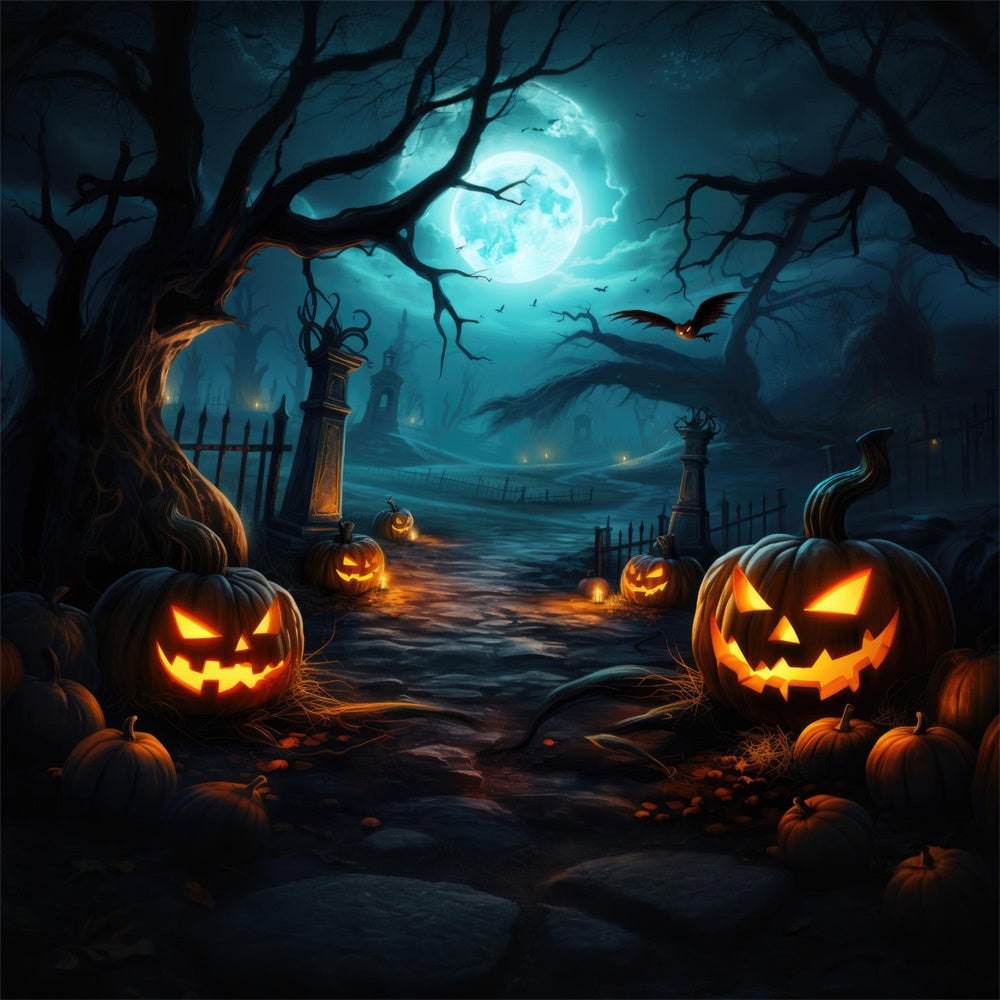 Gespenstische Halloween-Waldnacht-Kürbis-Hintergrundkulisse RR7-416