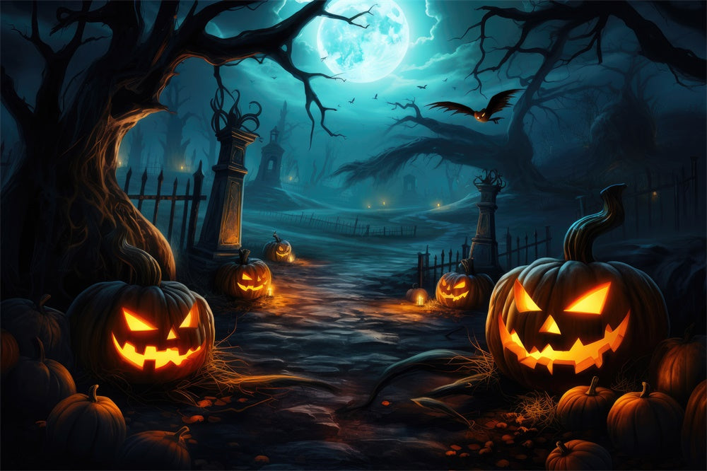 Gespenstische Halloween-Waldnacht-Kürbis-Hintergrundkulisse RR7-416