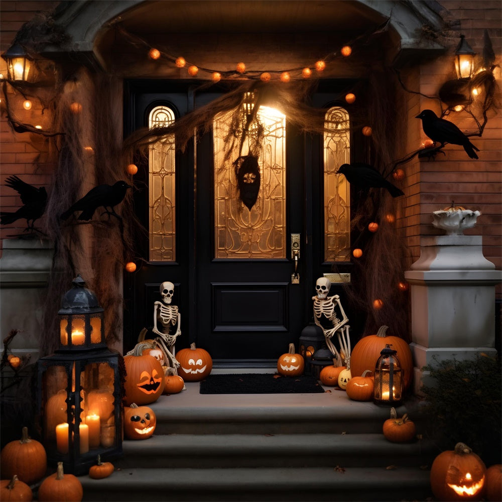 Halloween Nacht dekoriert Hof Haustür Hintergrund RR7-428