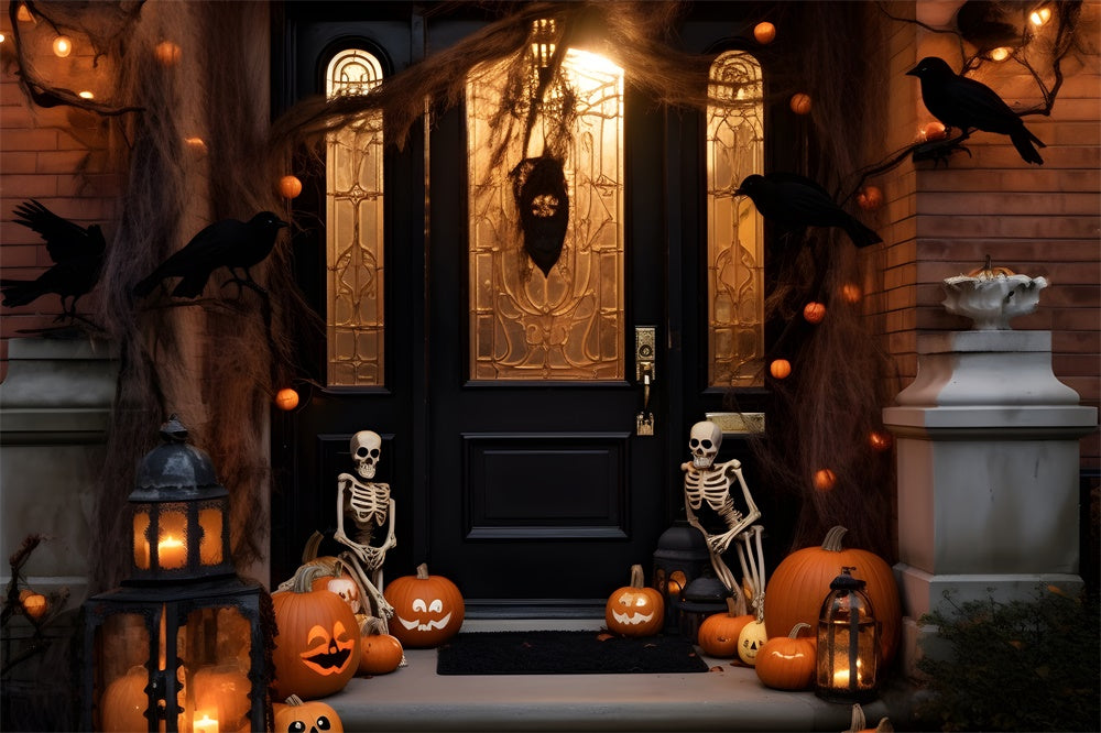 Halloween Nacht dekoriert Hof Haustür Hintergrund RR7-428