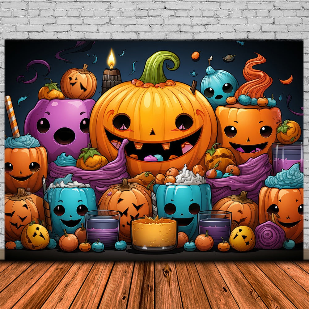 Halloween Bunte geschwungene Kürbisse Backdrop RR7-434