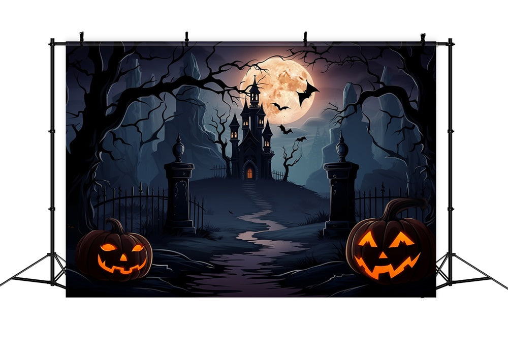 Gespenstisches Schloss Vollmond Fledermäuse Halloween Kulisse RR7-438