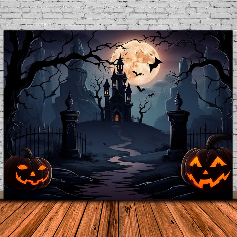 Gespenstisches Schloss Vollmond Fledermäuse Halloween Kulisse RR7-438