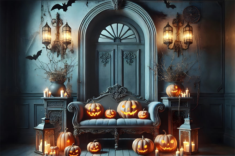 Halloween Retro Blaue Wand Kürbis Backdrop RR7-442