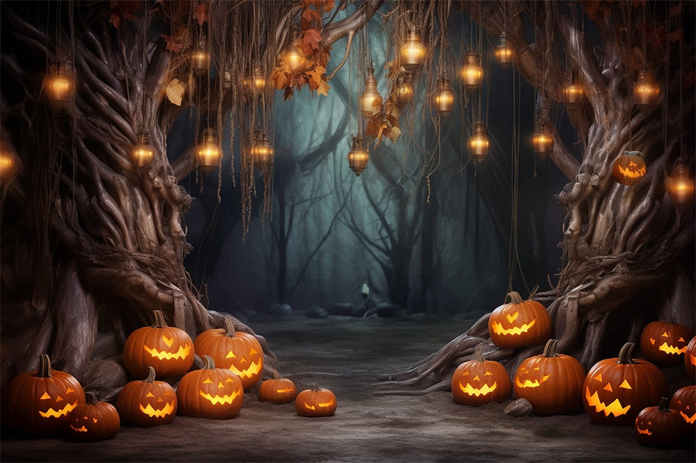 Halloween Wald Lichterkette Kürbis Kulisse RR7-443