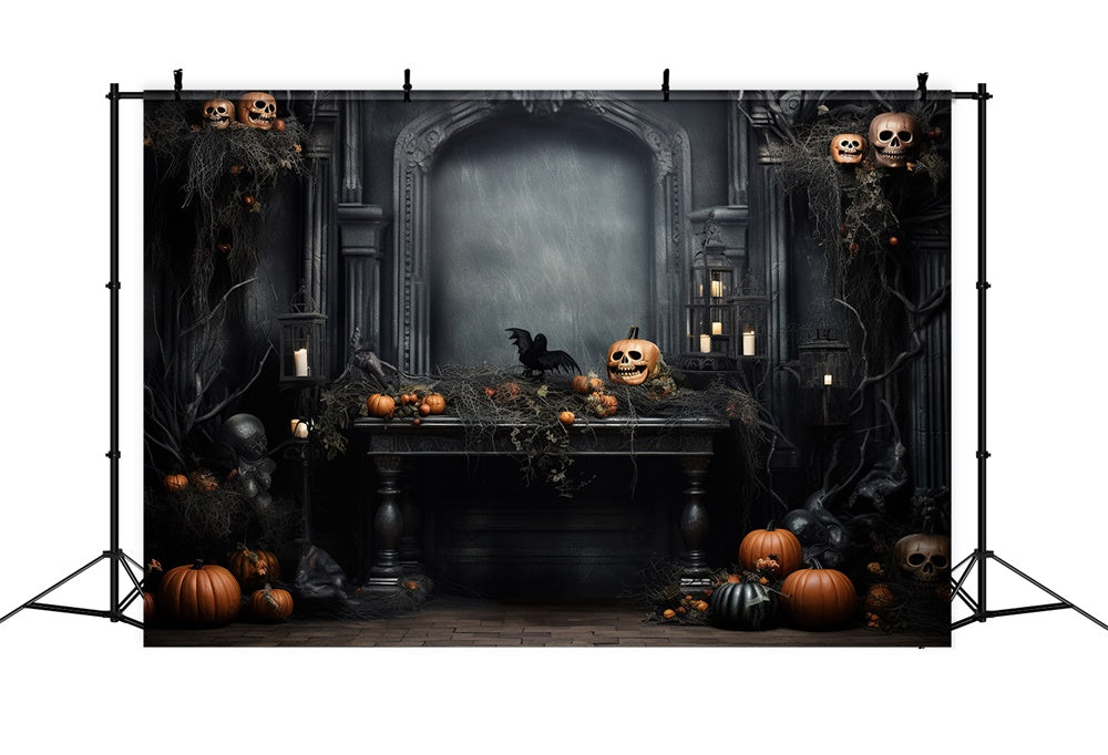 Halloween-Kürbis-Skelett Retro-Wandhintergrund RR7-445