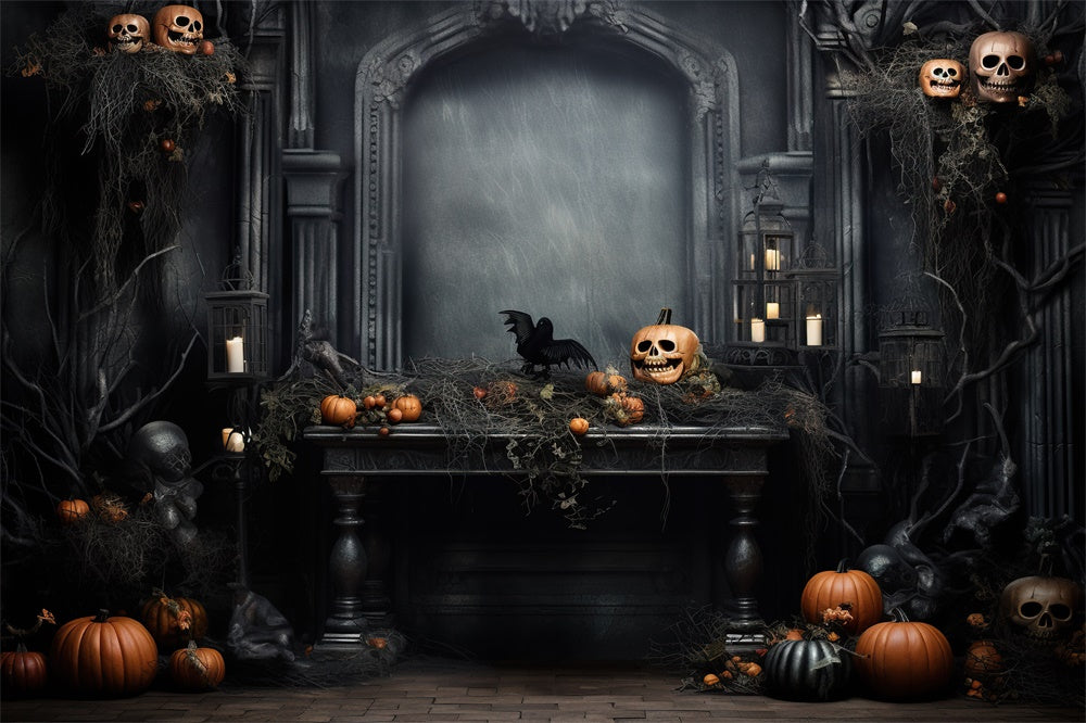 Halloween-Kürbis-Skelett Retro-Wandhintergrund RR7-445