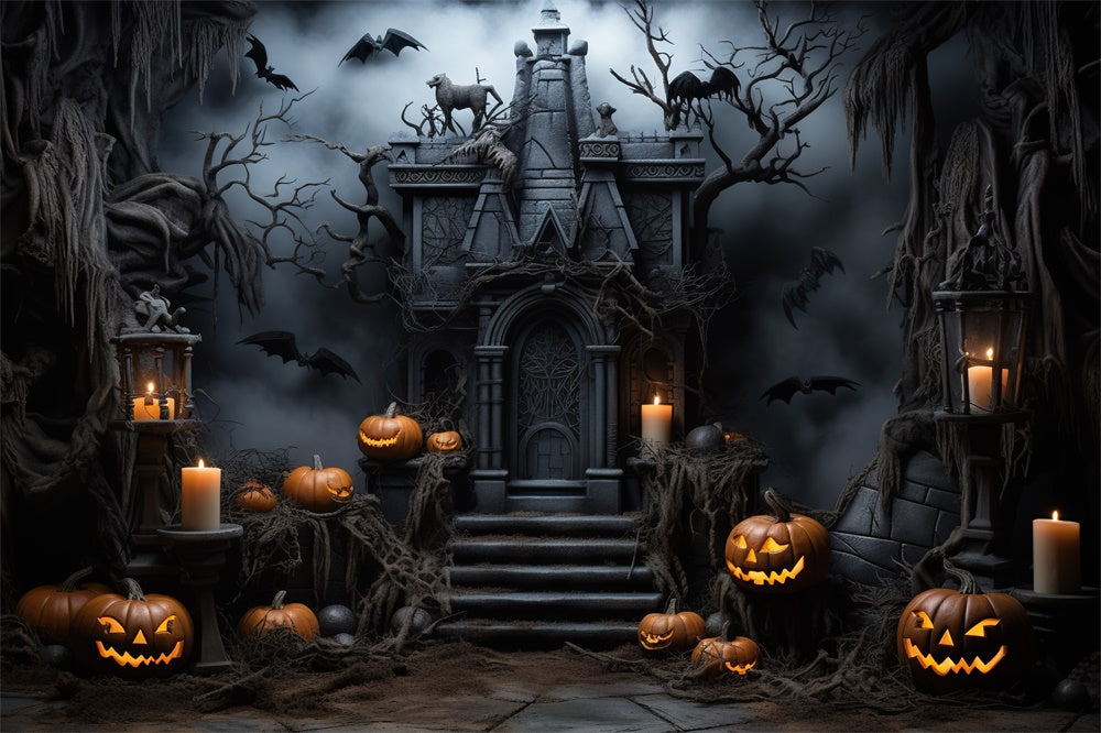 Spukschloss-Kürbis-Kerzen-Halloween-Kulisse RR7-446