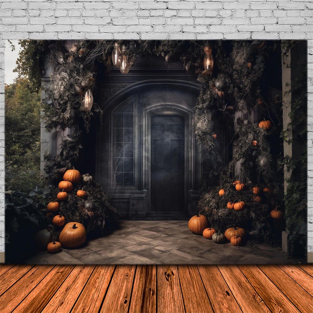 Halloween Spukhaus Tür Kürbis Hintergrund RR7-458