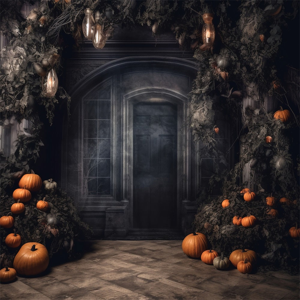 Halloween Spukhaus Tür Kürbis Hintergrund RR7-458