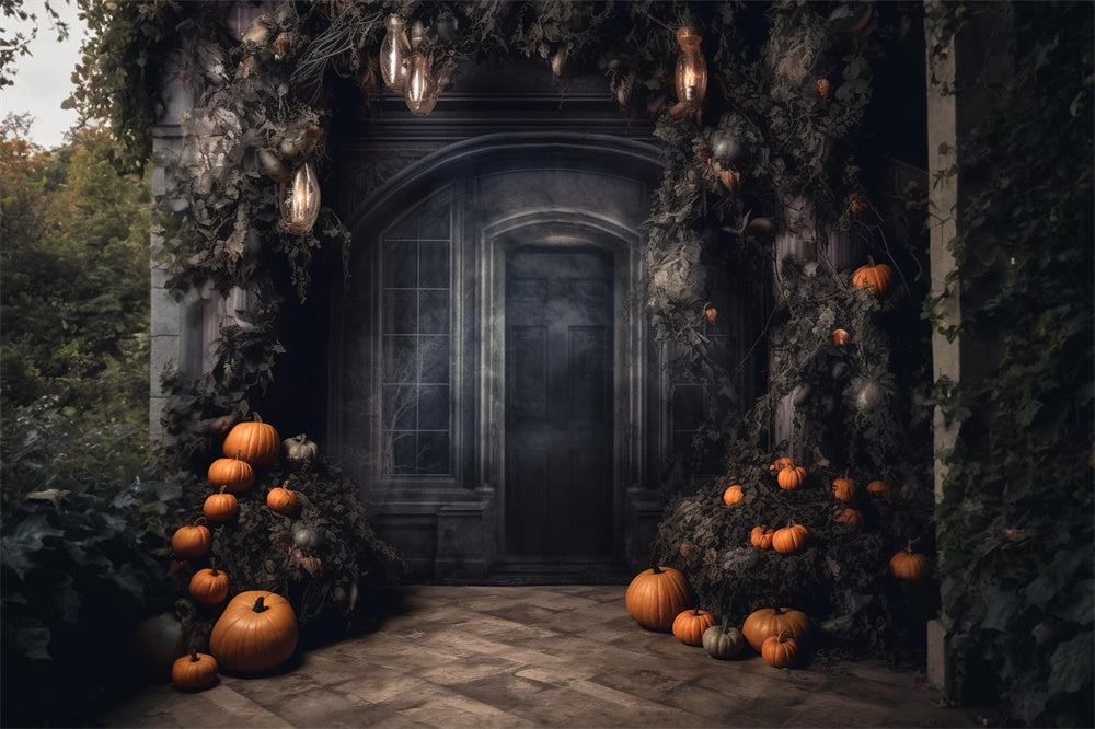 Halloween Spukhaus Tür Kürbis Hintergrund RR7-458